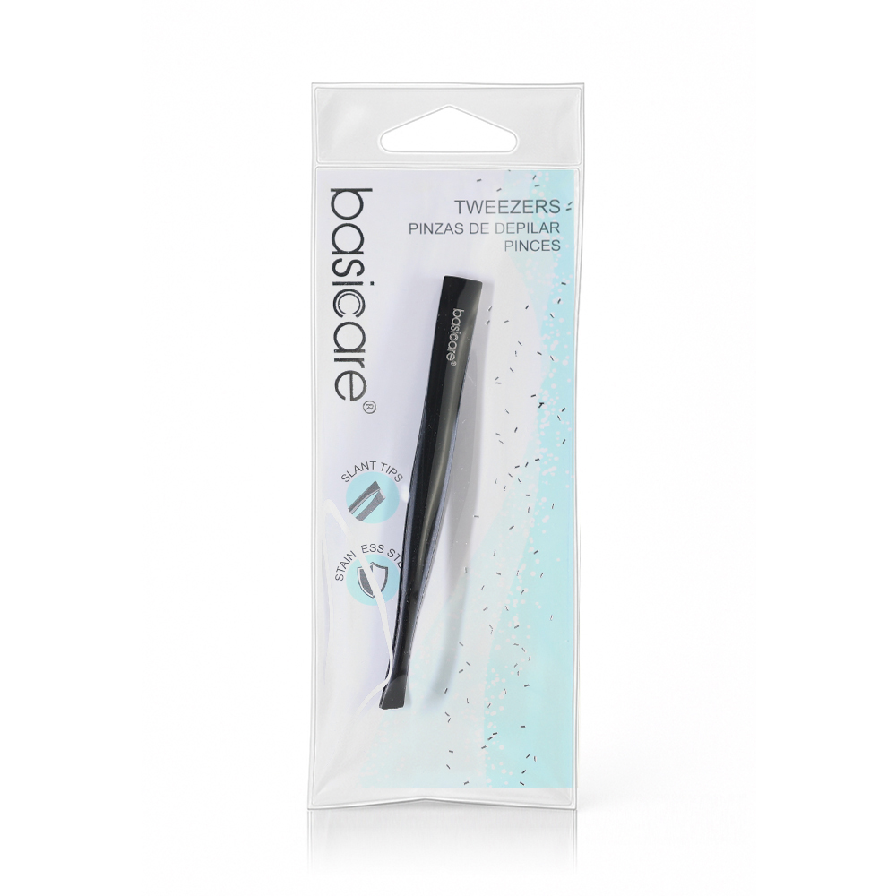Basicare Matt Black Tweezers – Slant Tips